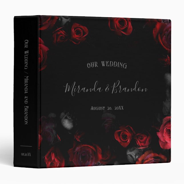 Elegant Red and Black Floral Wedding Planner 3 Ring Binder (Front/Spine)