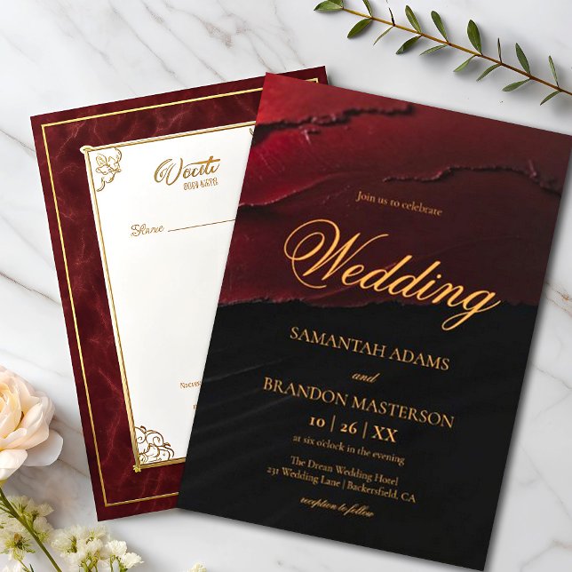 Elegant Red and Black Gold Calligraphy Wedding Invitation (Creator Uploaded)