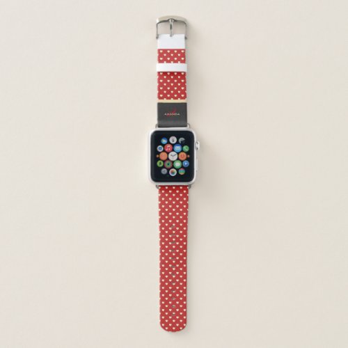 Elegant Red and Black Golden Hearts Name Monogram Apple Watch Band