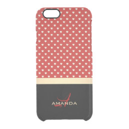 Elegant Red and Black, Golden Hearts Name Monogram Clear iPhone 6/6S Case