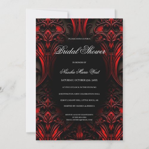 Elegant Red and Black Gothic Damask Bridal Shower Invitation