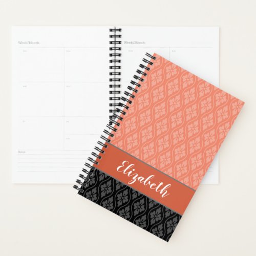 Elegant Red and Black Japanese Tatewaku Pattern Planner