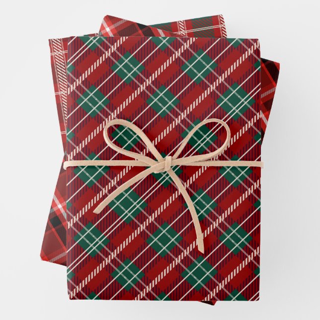Elegant Red and Black Plaid Pattern Wrapping Paper Sheets (In situ)