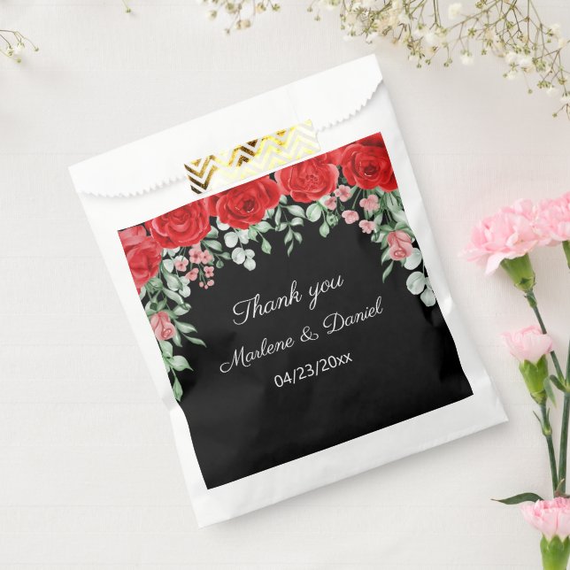 Elegant Red And Black Roses Flowers Wedding  Favor Bag (Sealed)