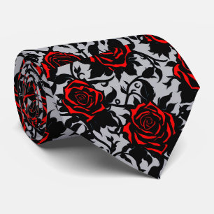 Elegant Red and Black Roses Neck Tie