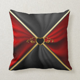Elegant Red and Black Satin Throw Pillow