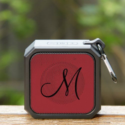 Elegant Red and Black Script Monogram Bluetooth Speaker