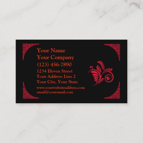 Elegant Red and Black Scrollwork Template Business Card