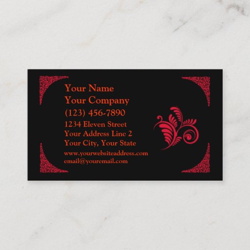 Customizable Elegant Red and Black Scrollwork Template Business Card