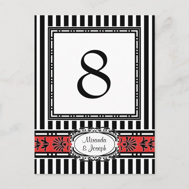 Elegant Red and Black Wedding Table Numbers (Front)