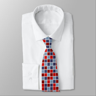 Elegant Red and Blue Checkers Pattern Neck Tie