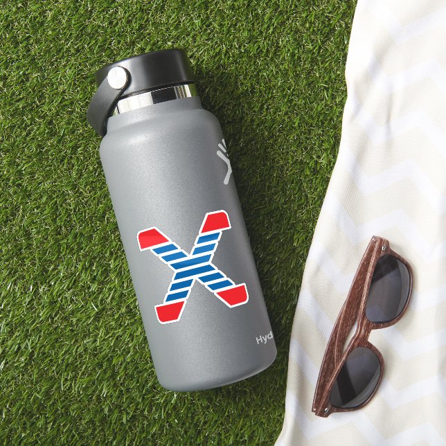 Elegant Red and Blue line Letter X Monogram Sticker (HydroFlask Insitu)