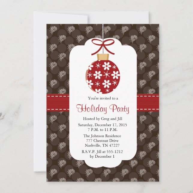Elegant Red and Brown Holiday Party Invitations (Front)