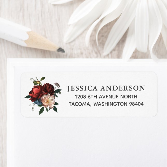 Elegant Red and Burgundy Floral Bouquet Label (Insitu)