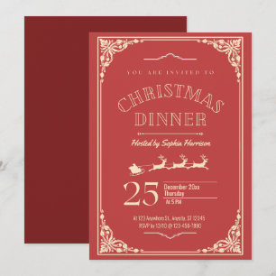 Elegant Red and Cream Detail Christmas Dinner Invitation