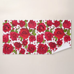 Elegant Red And Dark Pink Floral Roses Pattern Bath Towel