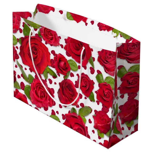 Elegant Red And Dark Pink Floral Roses Pattern Large Gift Bag (Back Angled)