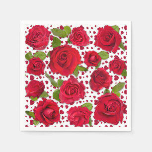 Elegant Red And Dark Pink Floral Roses Pattern Napkins