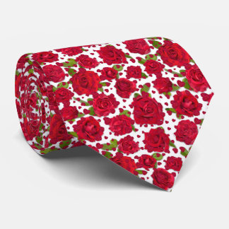 Elegant Red And Dark Pink Floral Roses Pattern Neck Tie