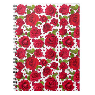 Elegant Red And Dark Pink Floral Roses Pattern Notebook