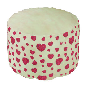 Elegant Red And Dark Pink Floral Roses Pattern Pouf