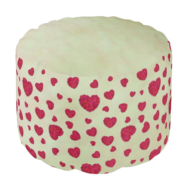 Elegant Red And Dark Pink Floral Roses Pattern Pouf (Angled Front)