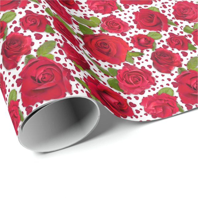 Elegant Red And Dark Pink Floral Roses Pattern Wrapping Paper (Roll Corner)