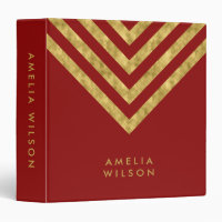 Elegant Red and Faux Gold Chevron Name Binder