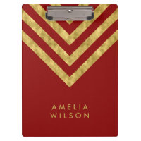 Elegant Red and Faux Gold Chevron Name Clipboard