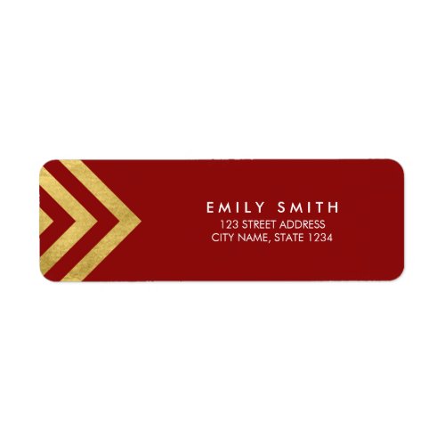 Elegant Red and Faux Gold Geometric Address Label