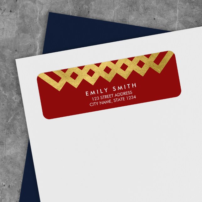 Elegant Red and Faux Gold Geometric Address Label (Creator Uploaded)