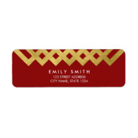 Elegant Red and Faux Gold Geometric Address Label