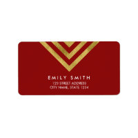 Elegant Red and Faux Gold Geometric Design Address Label