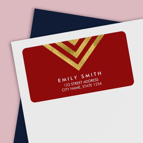 Elegant Red and Faux Gold Geometric Design Address Label