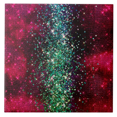 Elegant red and faux green glitter ceramic tile