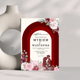 Elegant Red and Floral Muslim Wedding Invitation