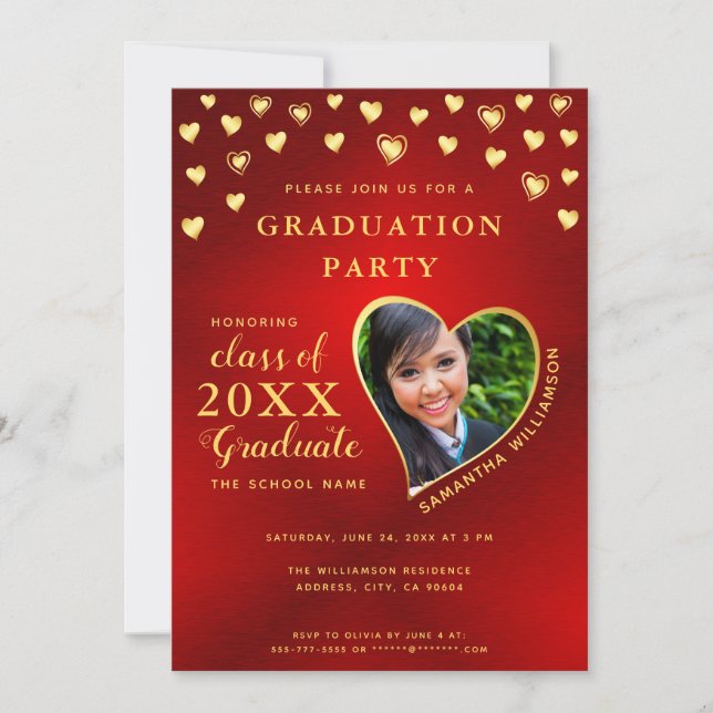 Elegant Red and Gold 2025 Graduation Invitation (Front)