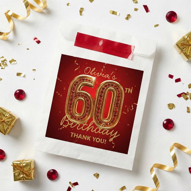 Elegant Red and Gold 60th Birthday Ruby Jewel Favor Bag (Creator Uploaded)