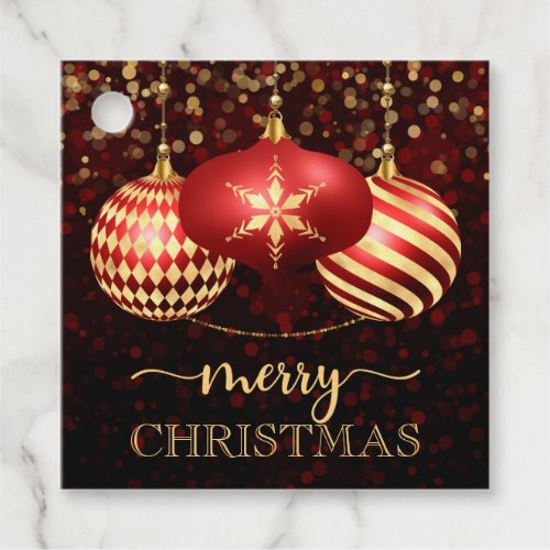 Elegant Red and Gold Baubles Merry Christmas Favor Tags