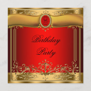 Elegant Red and Gold Birthday Party Invitation