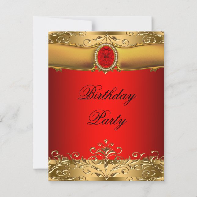 Elegant Red and Gold Birthday Party Invitation (Front)