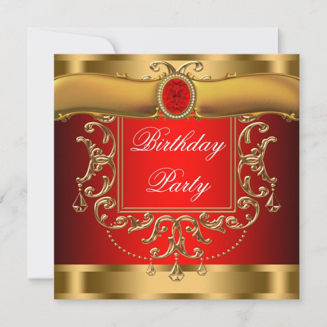 Elegant Red and Gold Birthday Party Invitation (Front)