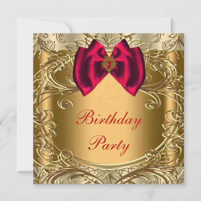 Elegant Red and Gold Birthday Party Invitation (Front)