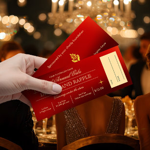 Elegant Red and Gold Charity Benefit Gala Ticket