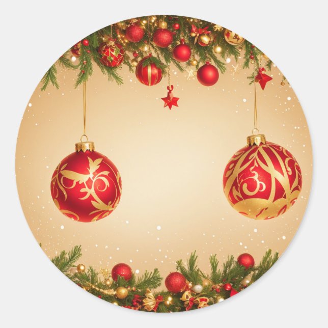 Elegant Red and Gold Christmas Ornament Frame Classic Round Sticker (Front)