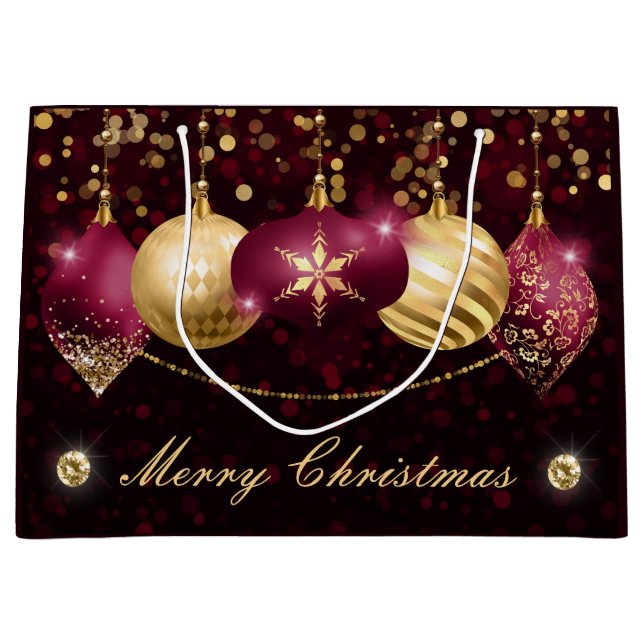 Elegant Red and Gold Christmas Ornament Large Gift Bag (Front)