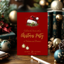 Elegant Red and Gold Christmas Party Invitation