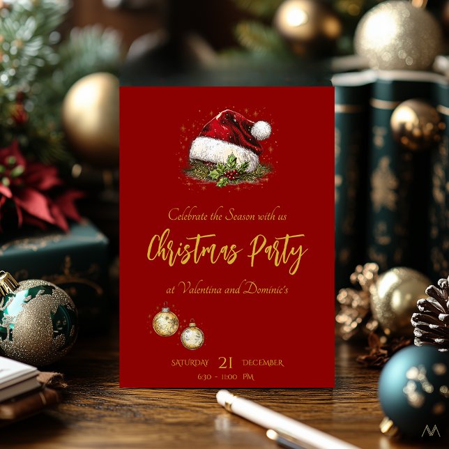 Elegant Red and Gold Christmas Party Invitation (Creator Uploaded)