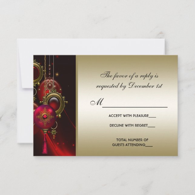 Elegant Red and Gold Christmas Party RSVP (Front)