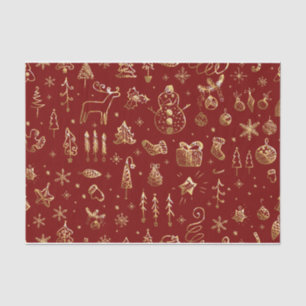 Elegant Red and Gold Christmas Pattern Wrapping Tissue Paper